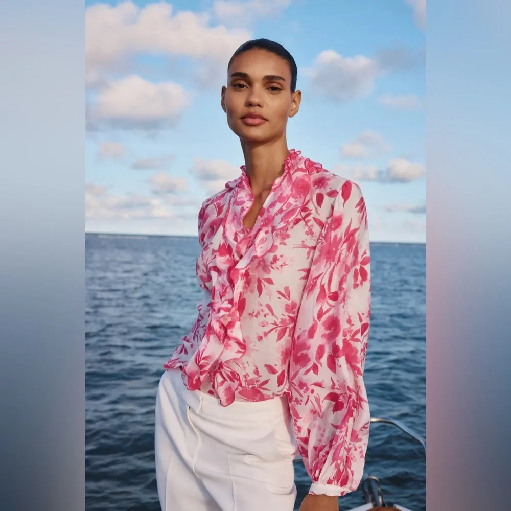 ZARA RUFFLED PRINT BLOUSE
